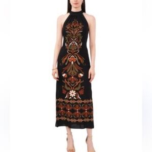 Vince Camuto Black Halter Earthtones Floral Maxi Dress NEW